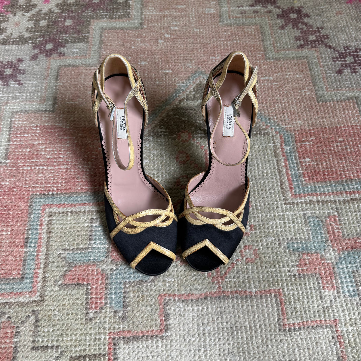 Y2K Prada Silk Satin Crystal Heels - US 7
