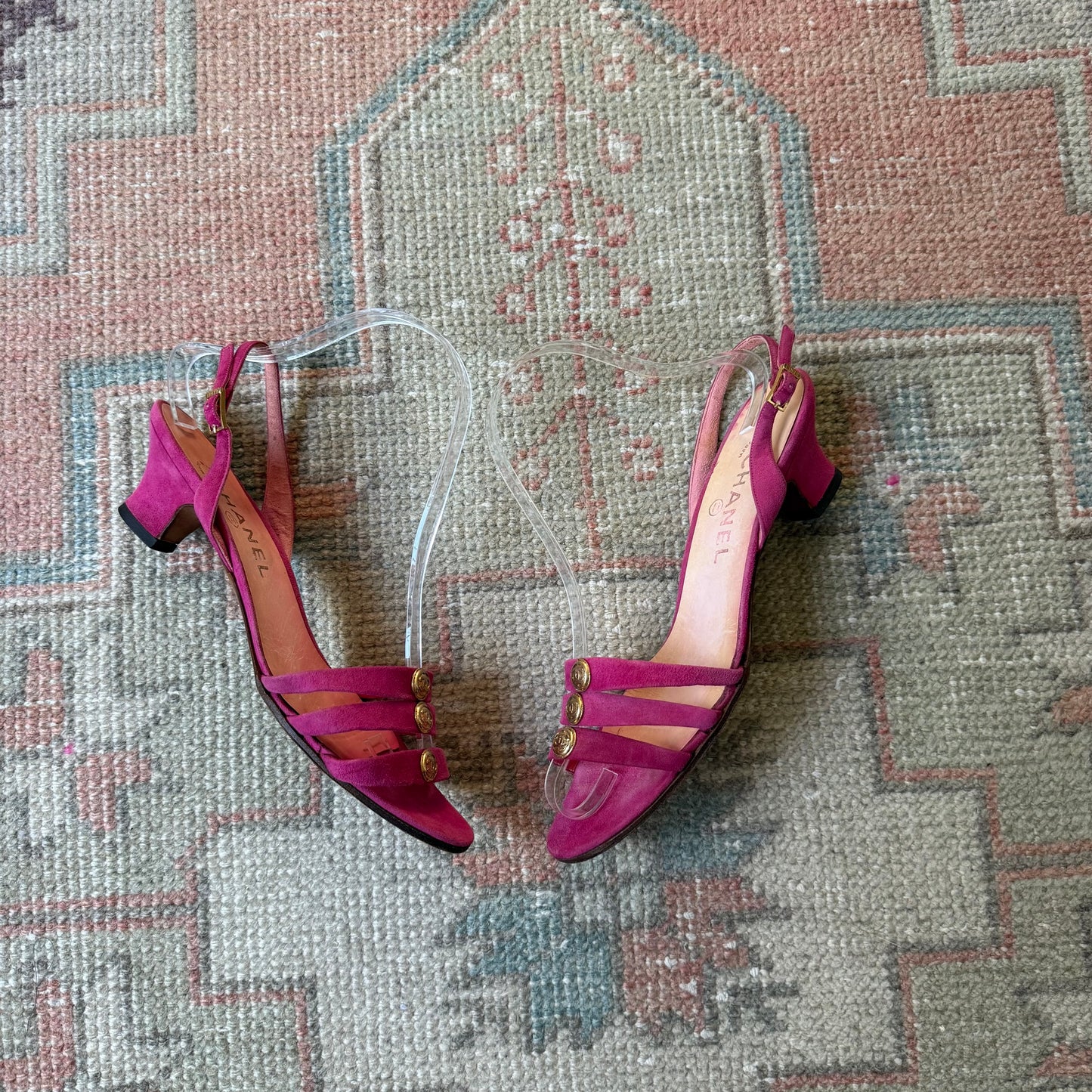 1995 Karl Lagerfeld Chanel Fuchsia Suede Slingback - US 7.5