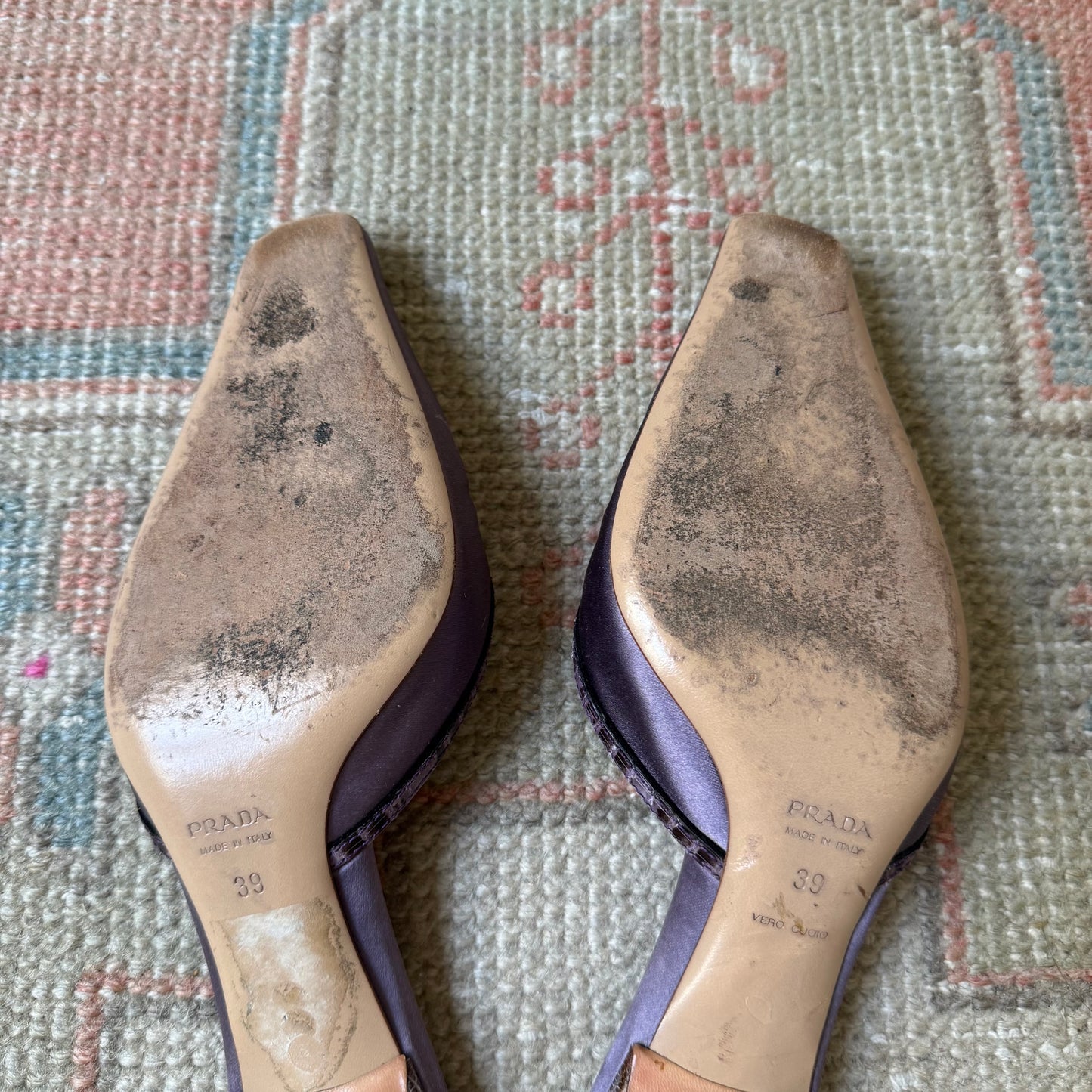 Y2K Prada Purple Silk Satin Floral Mules - US 8.5-9