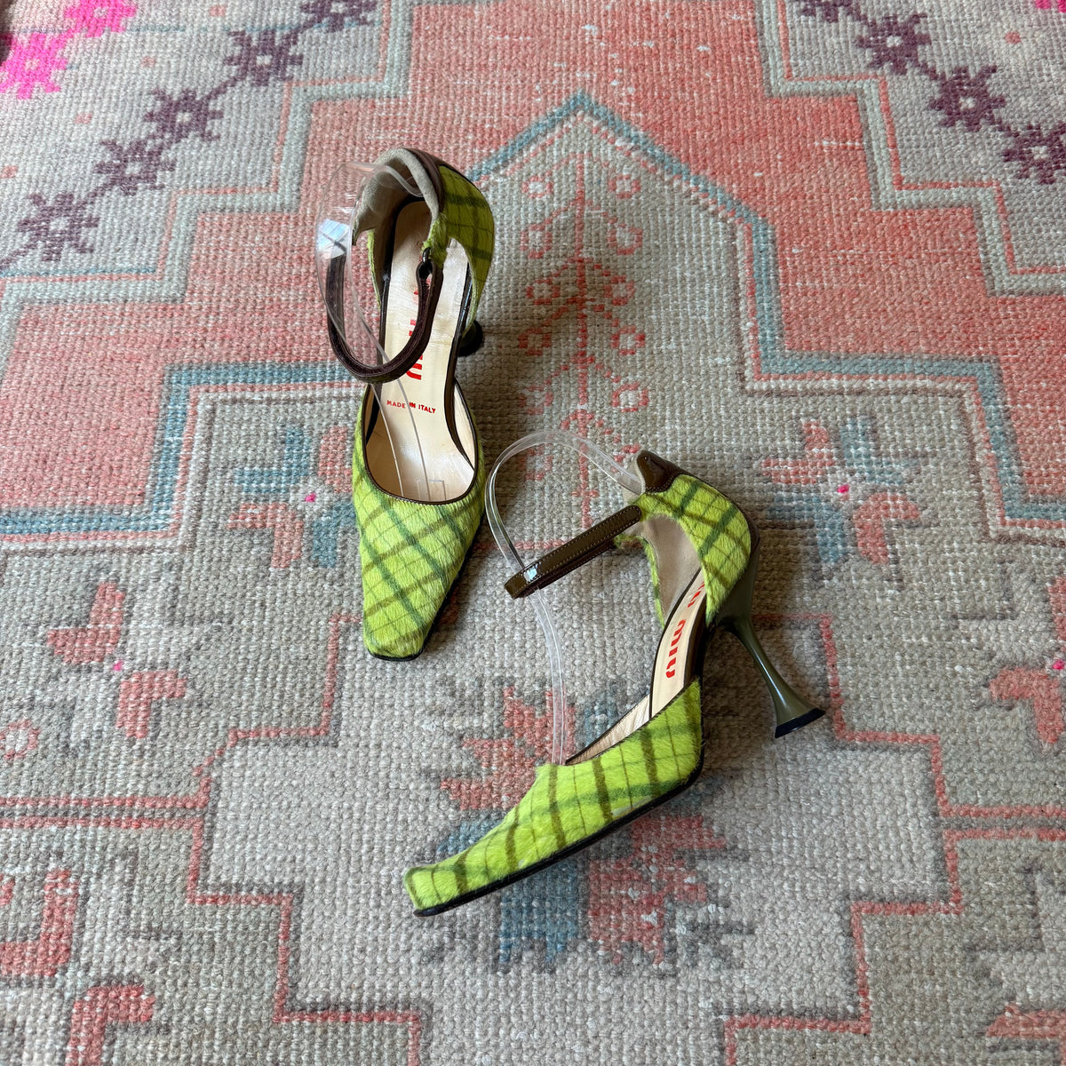 F/W1999 miu miu Ponyhair Tartan Mary Janes - US 5.5-6