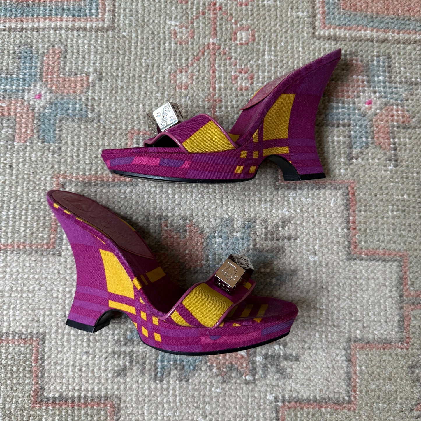 F/W2004 Galliano Dior Purple Gambler Wedges - US 6-6.5