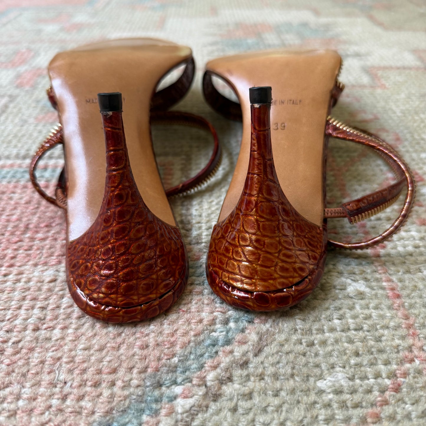 S/S2001 Galliano Dior Bronze Zipper Sandals - US 8-8.5