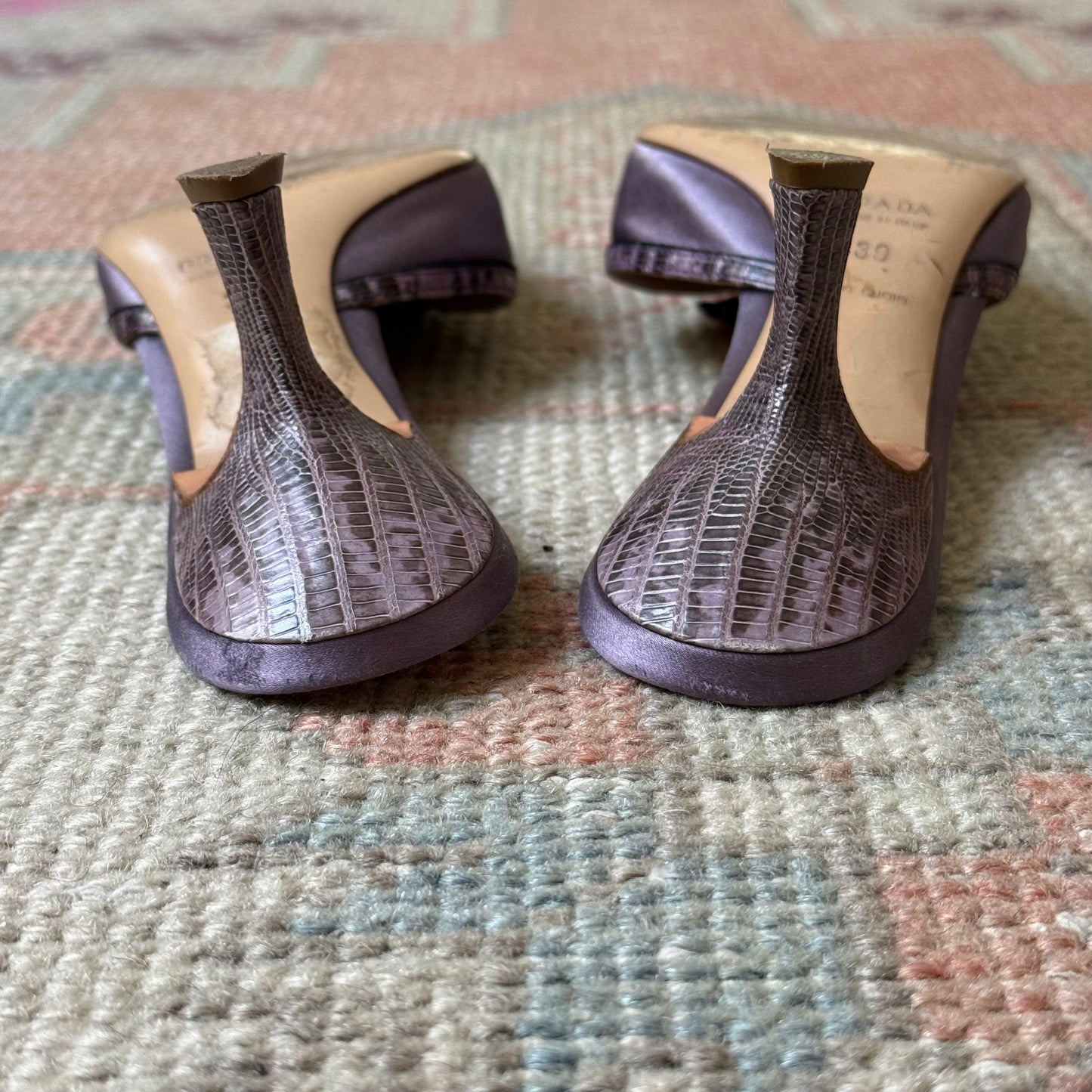 Y2K Prada Purple Silk Satin Floral Mules - US 8.5-9