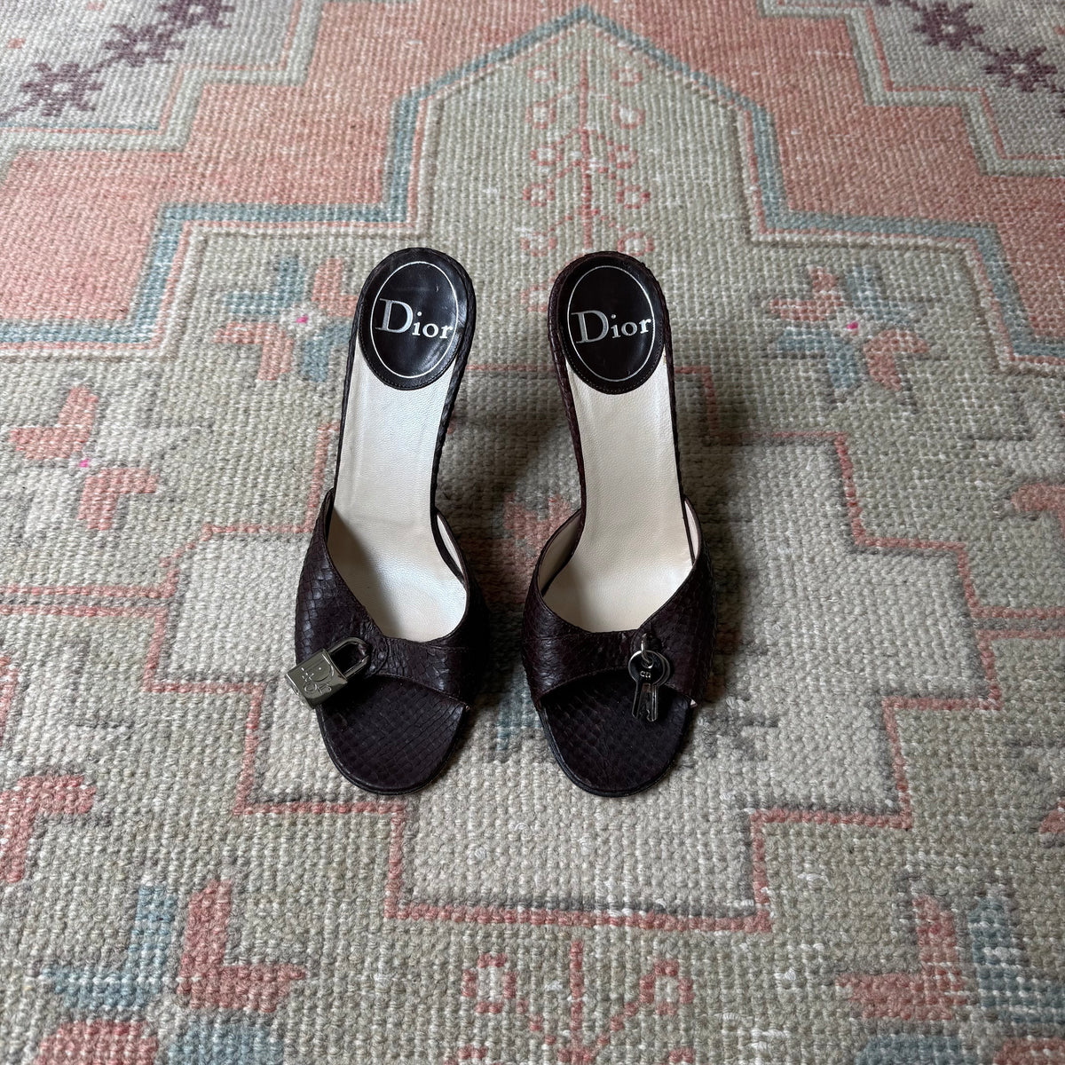 S/S2001 Galliano Dior Snake Lock + Key Mules - US 7.5