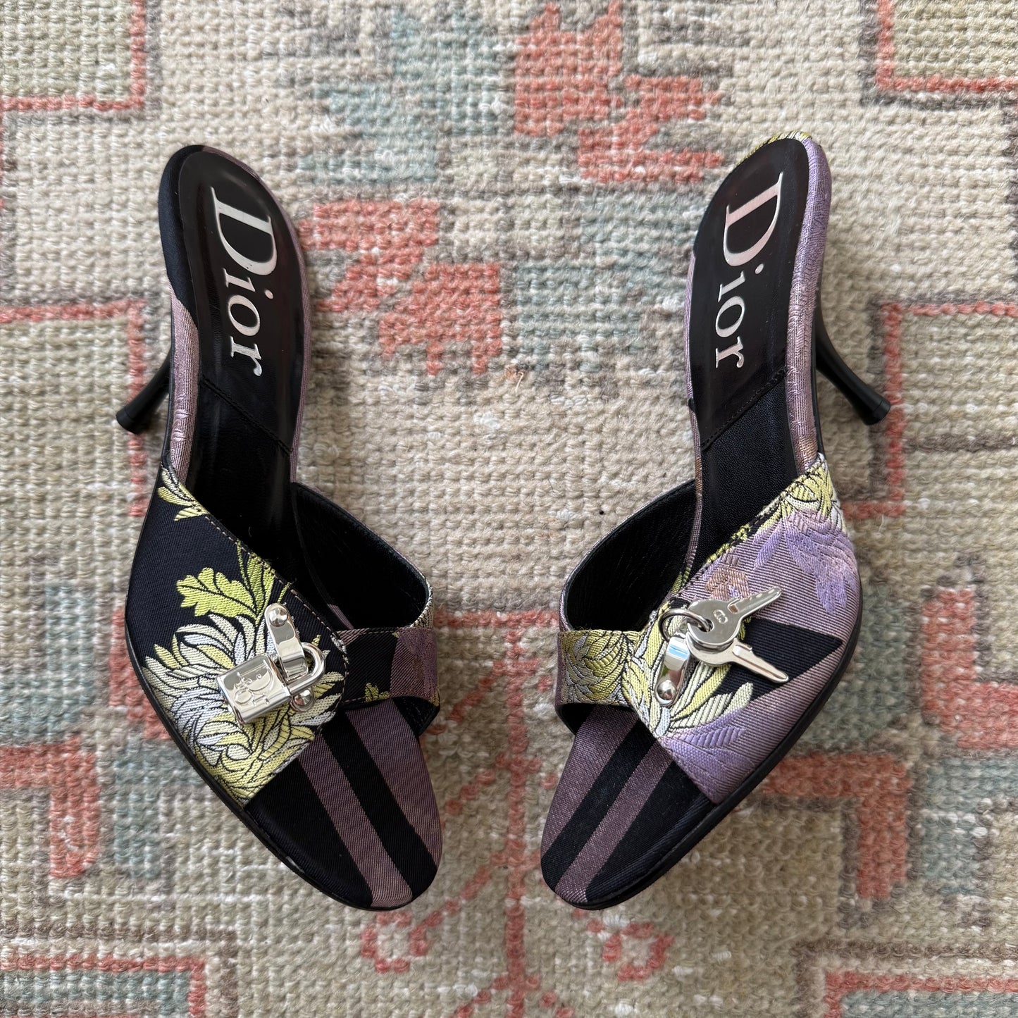 S/S2005 Galliano Dior Chrysanthemum Lock & Key Mules - US 7