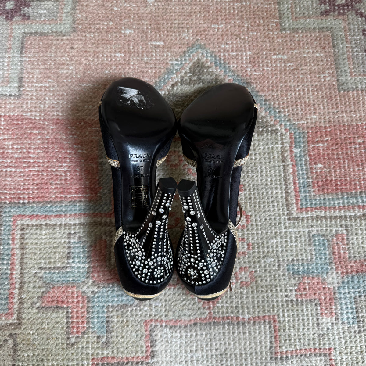 Y2K Prada Silk Satin Crystal Heels - US 7