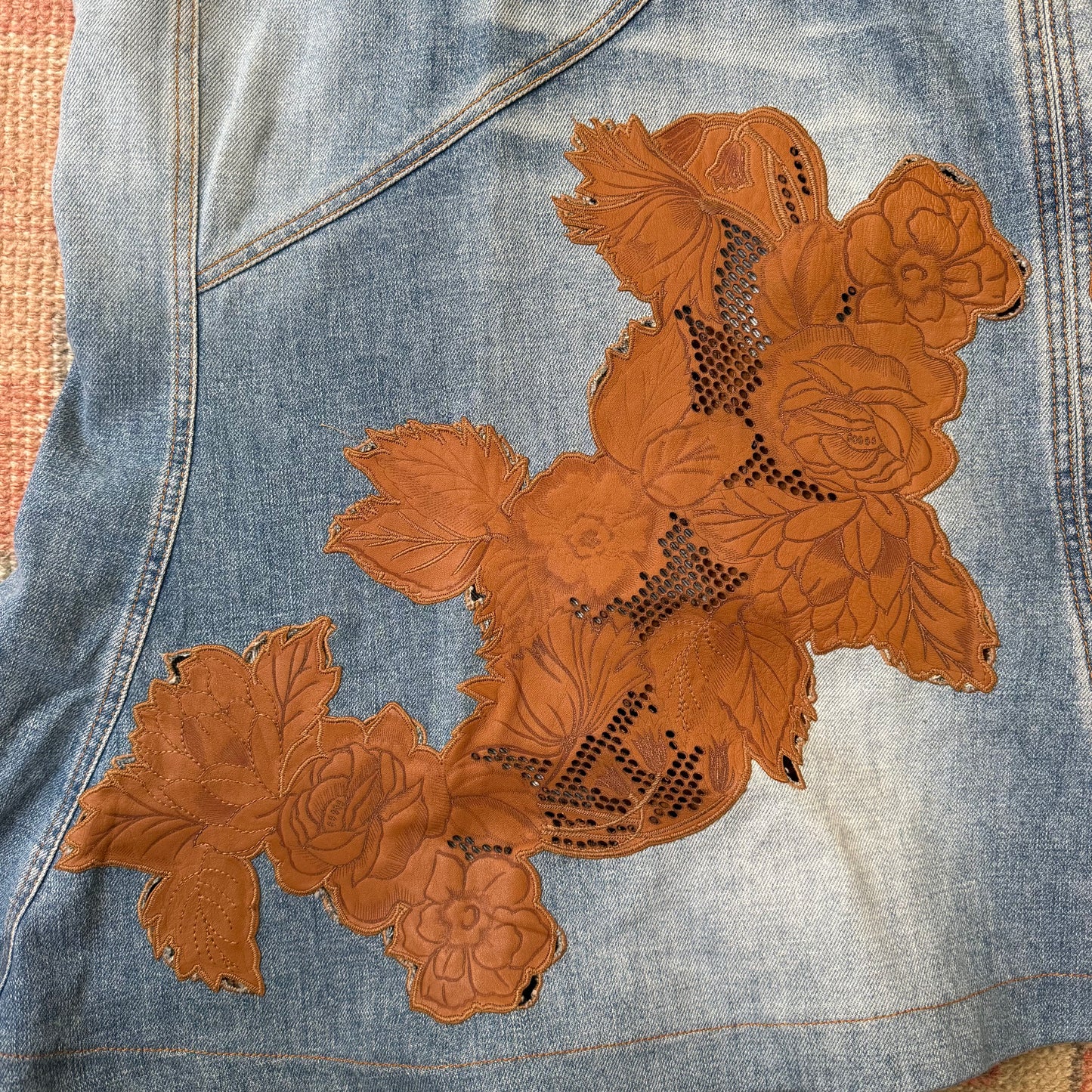 F/W2003 Roberto Cavalli Leather + Denim Skirt