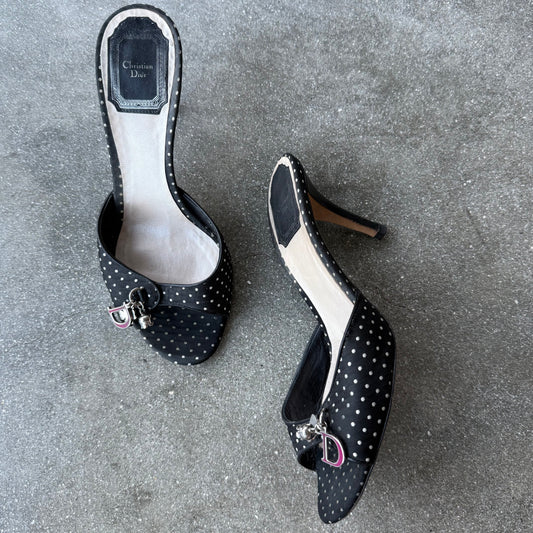 John Galliano Christian Dior Polka Dot Satin Mules - US 5.5-6