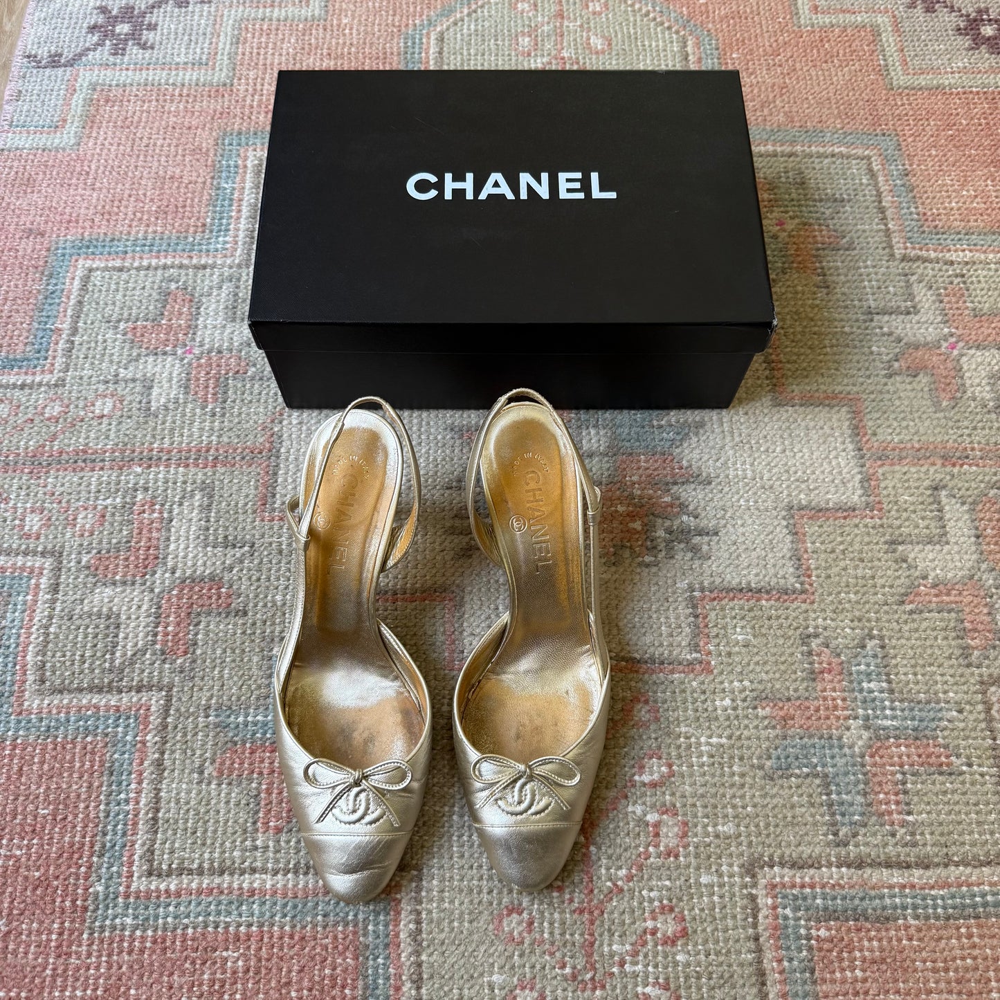 2003 Chanel Gold Ballet Slingback Pumps - US 8