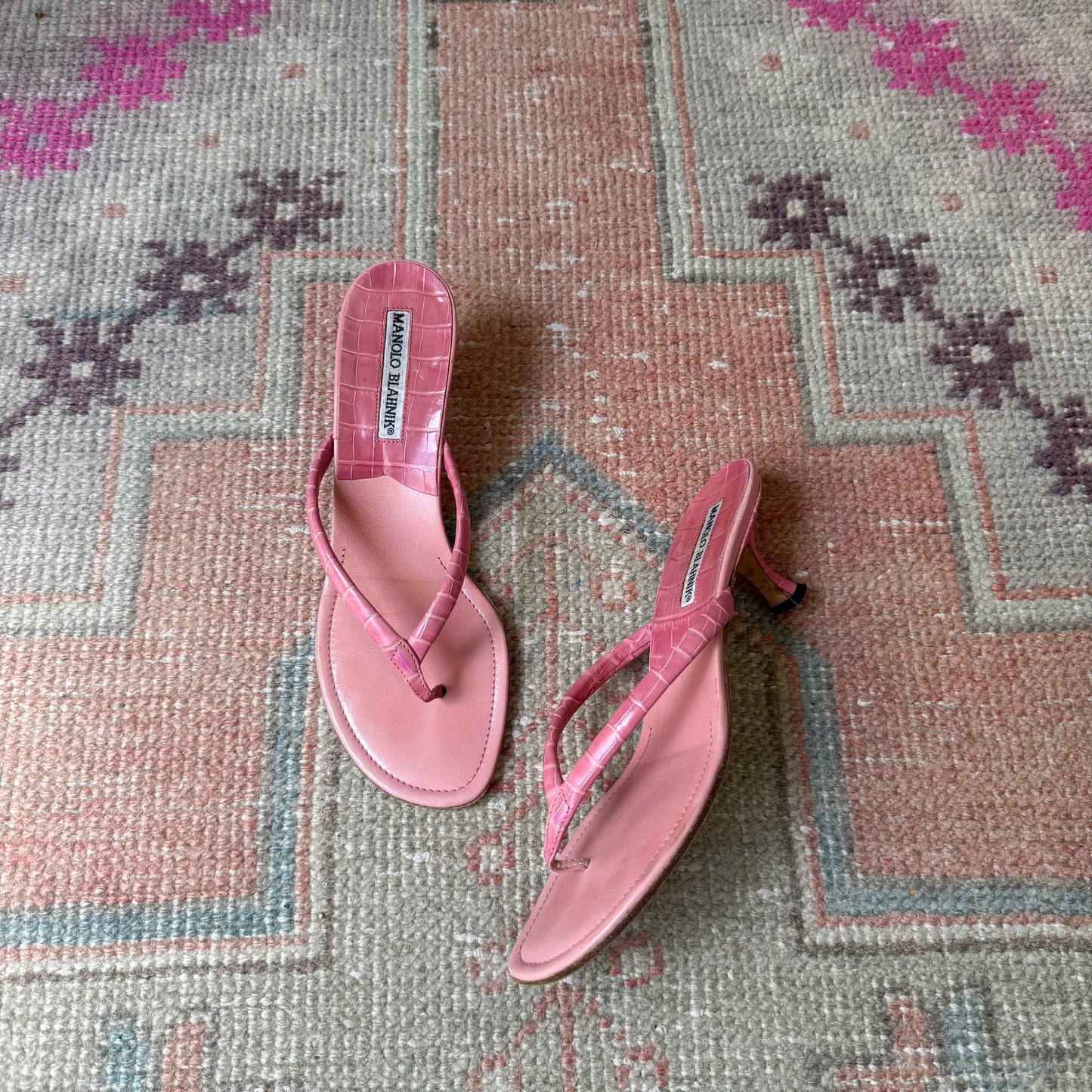 Y2K Pink Manolo Blahnik Thong Heels - US 6