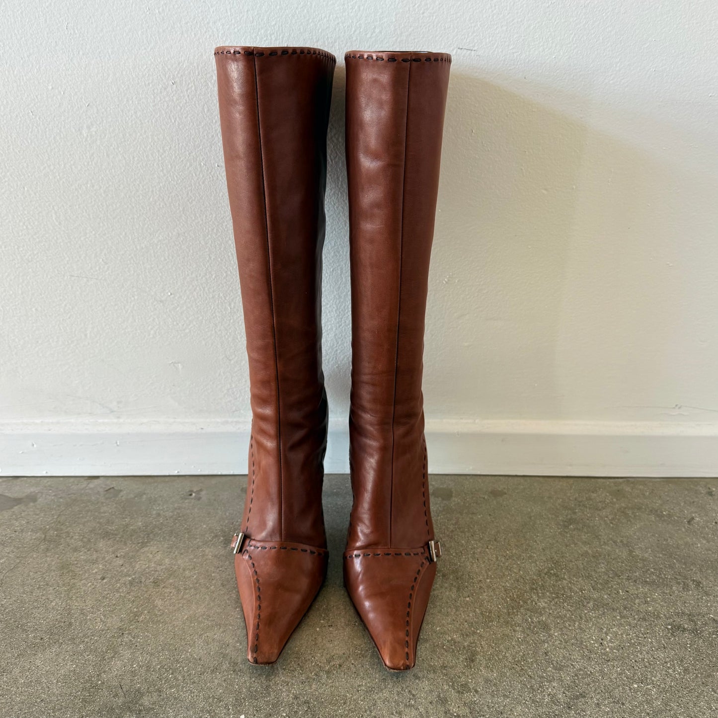 F/W2004 Prada Cognac Buckle Boots - US 6.5-7