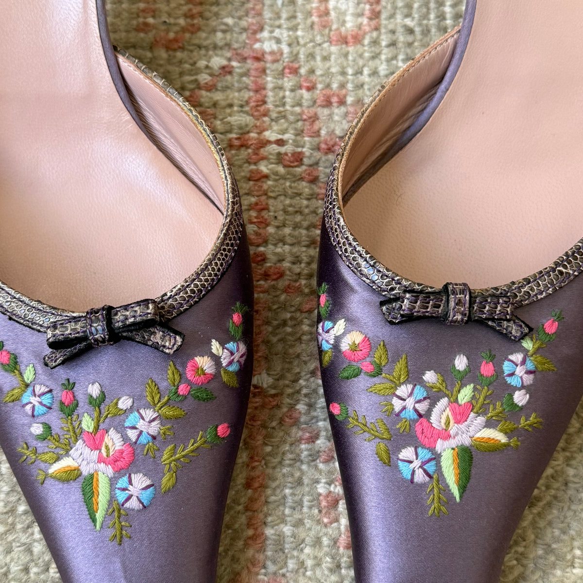 Y2K Prada Purple Silk Satin Floral Mules - US 10-10.5
