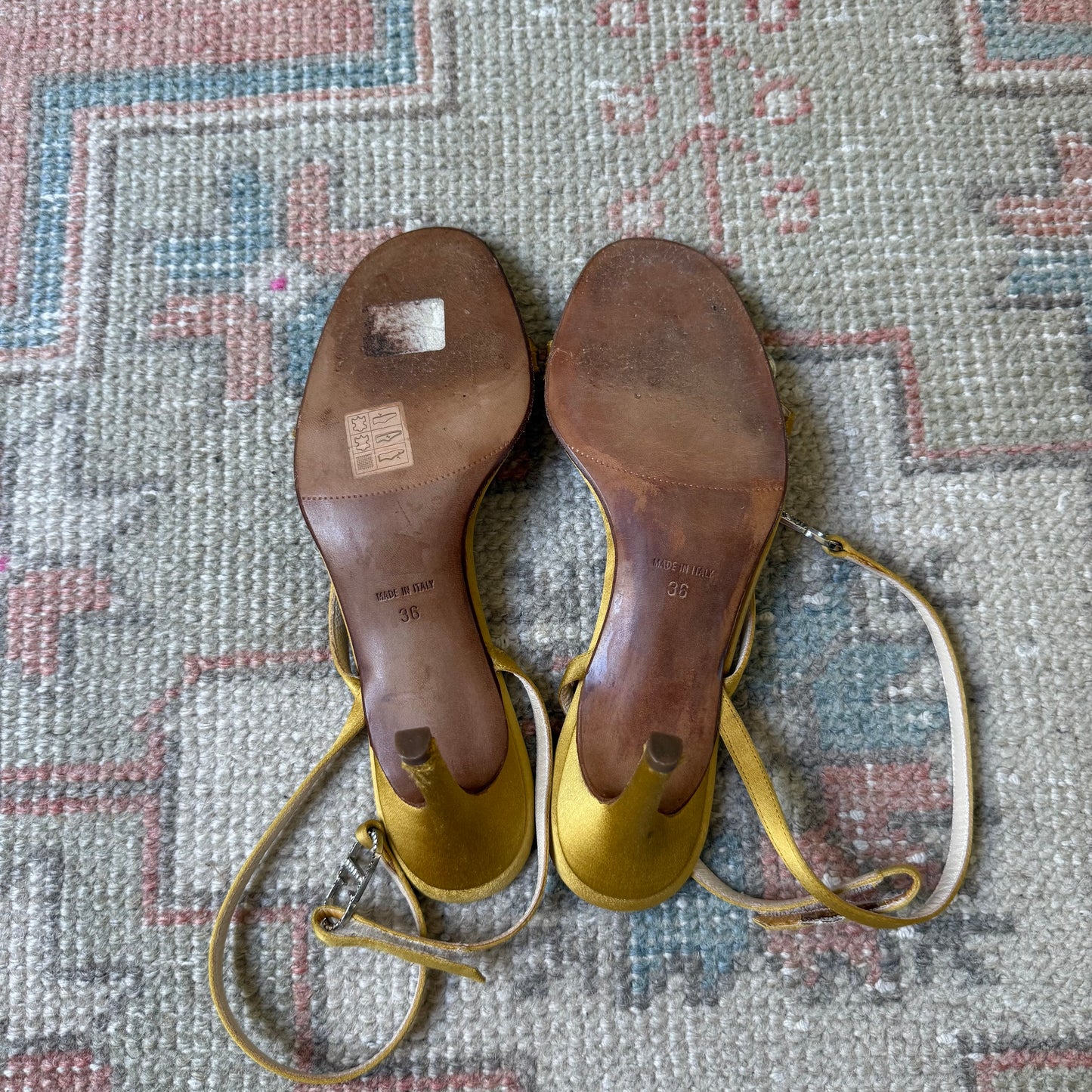S/S2000 Galliano Dior Yellow Silk Wrap Sandals - US 6.5