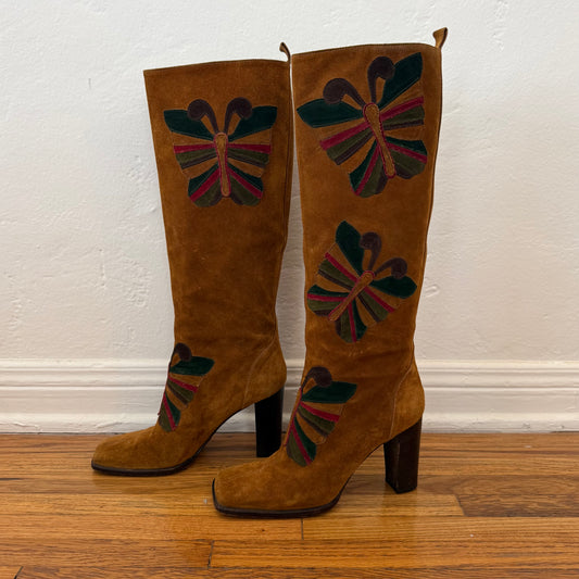 F/W2002 Dolce & Gabbana Suede Butterfly Boots - US 8