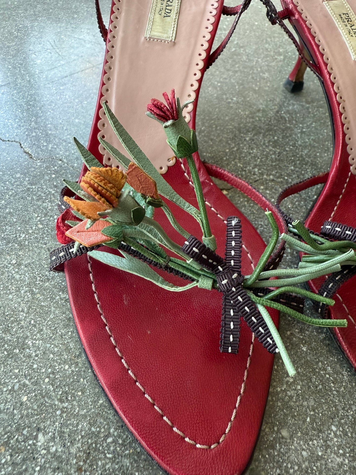 SS03 Red Prada Bouquet Strappy Red Sandals - US 5-5.5