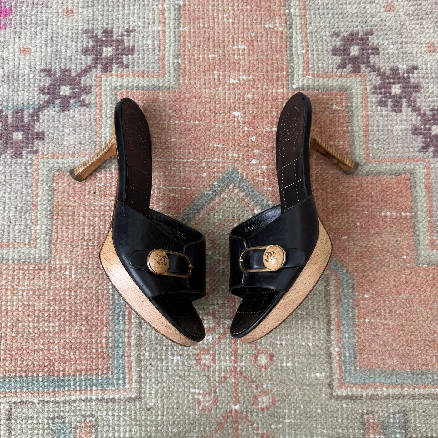 90s Chanel Leather Platform Mules - US 7.5
