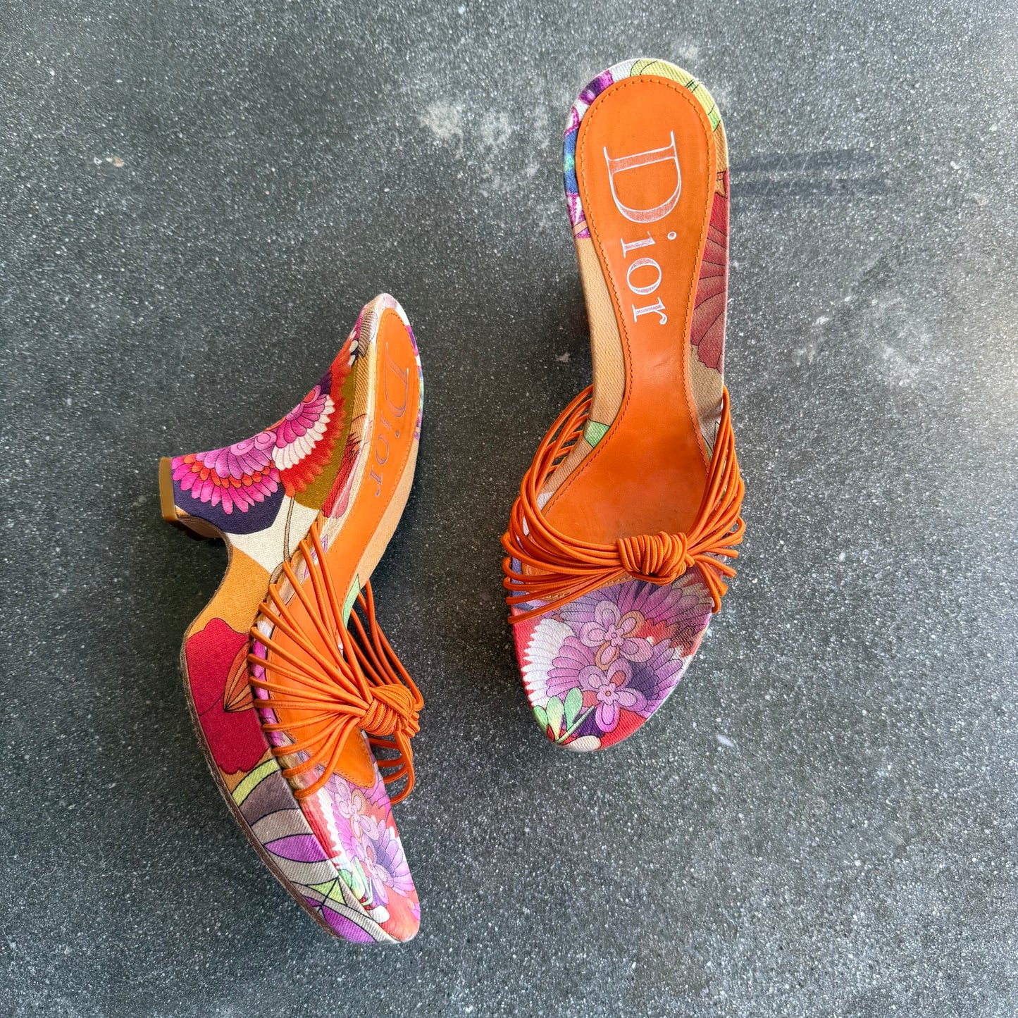 S/S2003 Galliano Dior Tropical Knotted Wedges - US 7.5