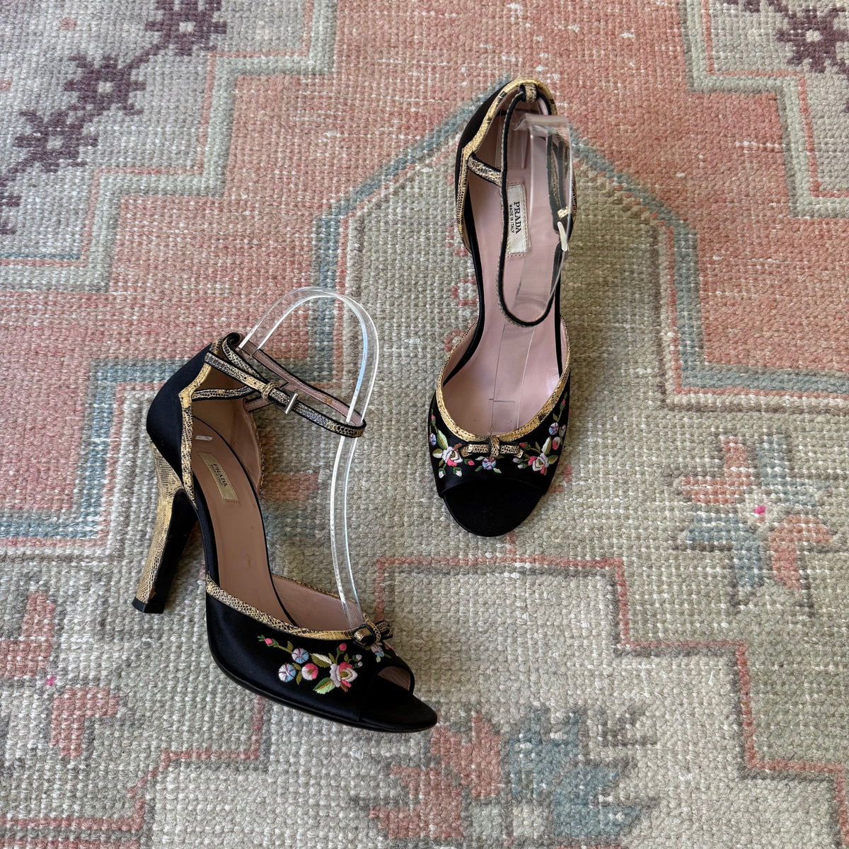Y2K Prada Silk Satin Floral Peep Toe Heels - US 7