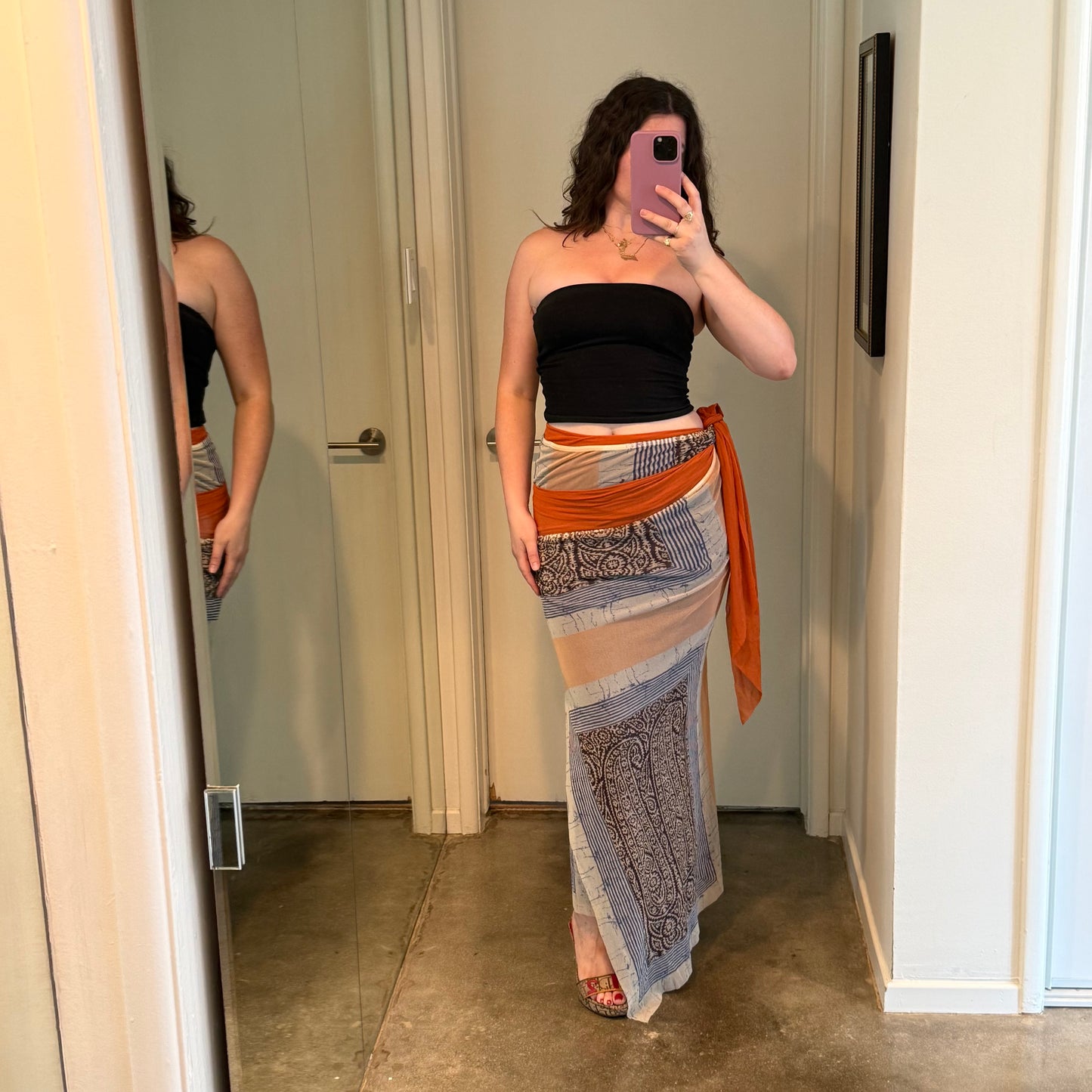 00s Jean Paul Gaultier Orange and Blue Mesh Paisley Skirt - One Size