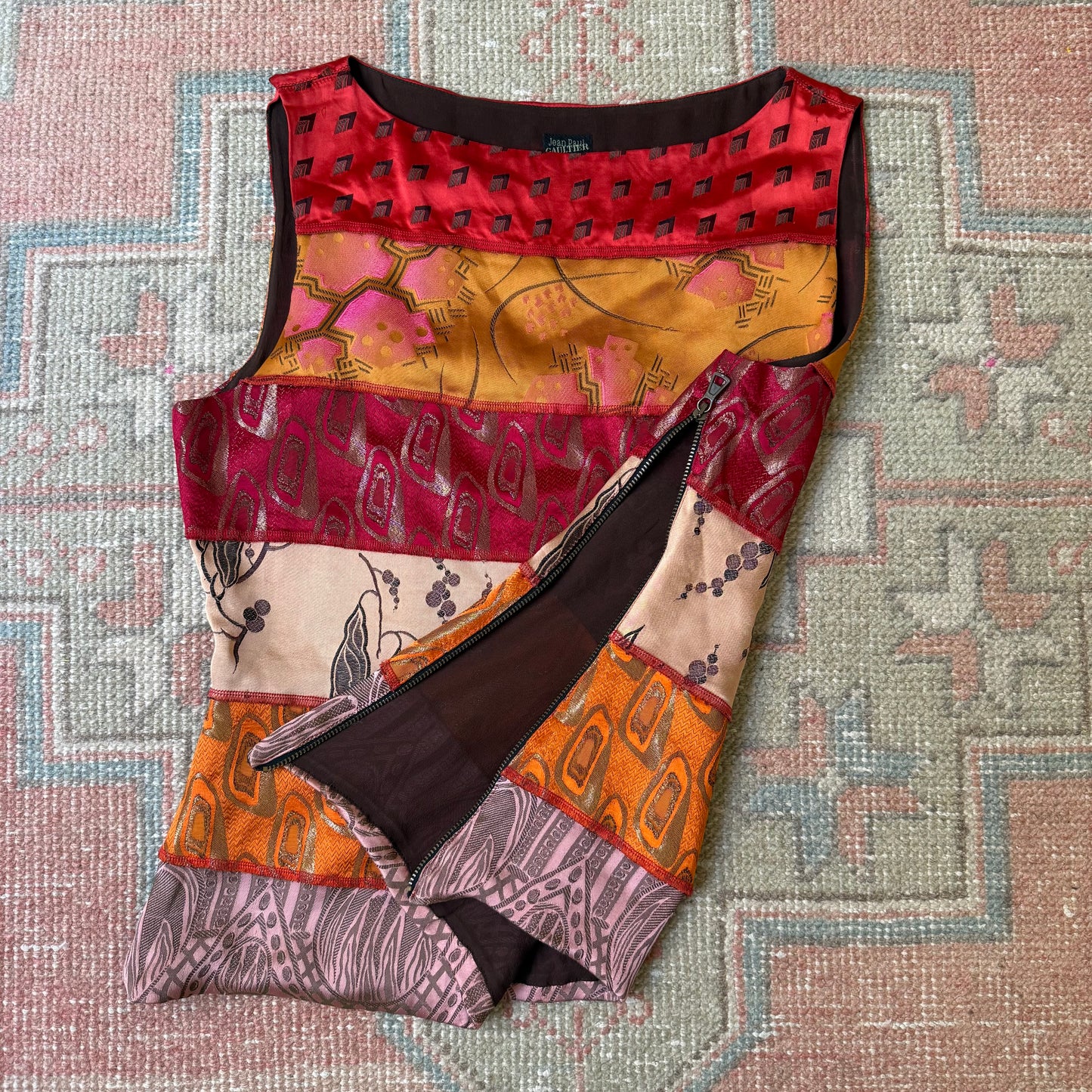 F/W2002 Jean Paul Gaultier Silk Jacquard Patchwork Top - Size M-L