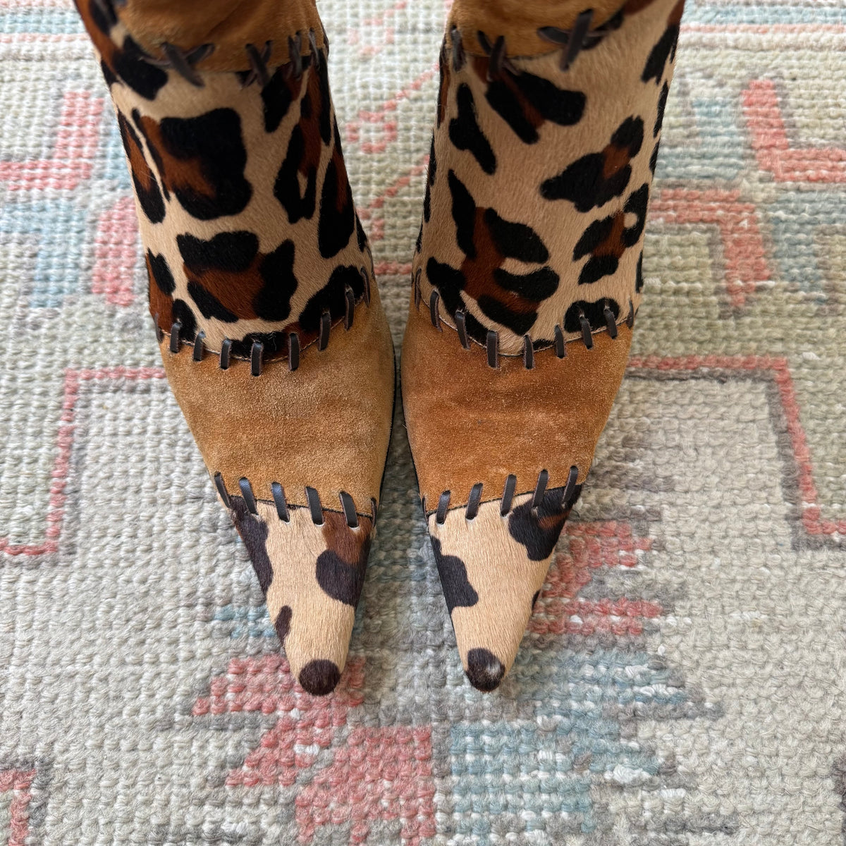 Y2K Casadei Patchwork Animal Print Ankle Boots - US 6