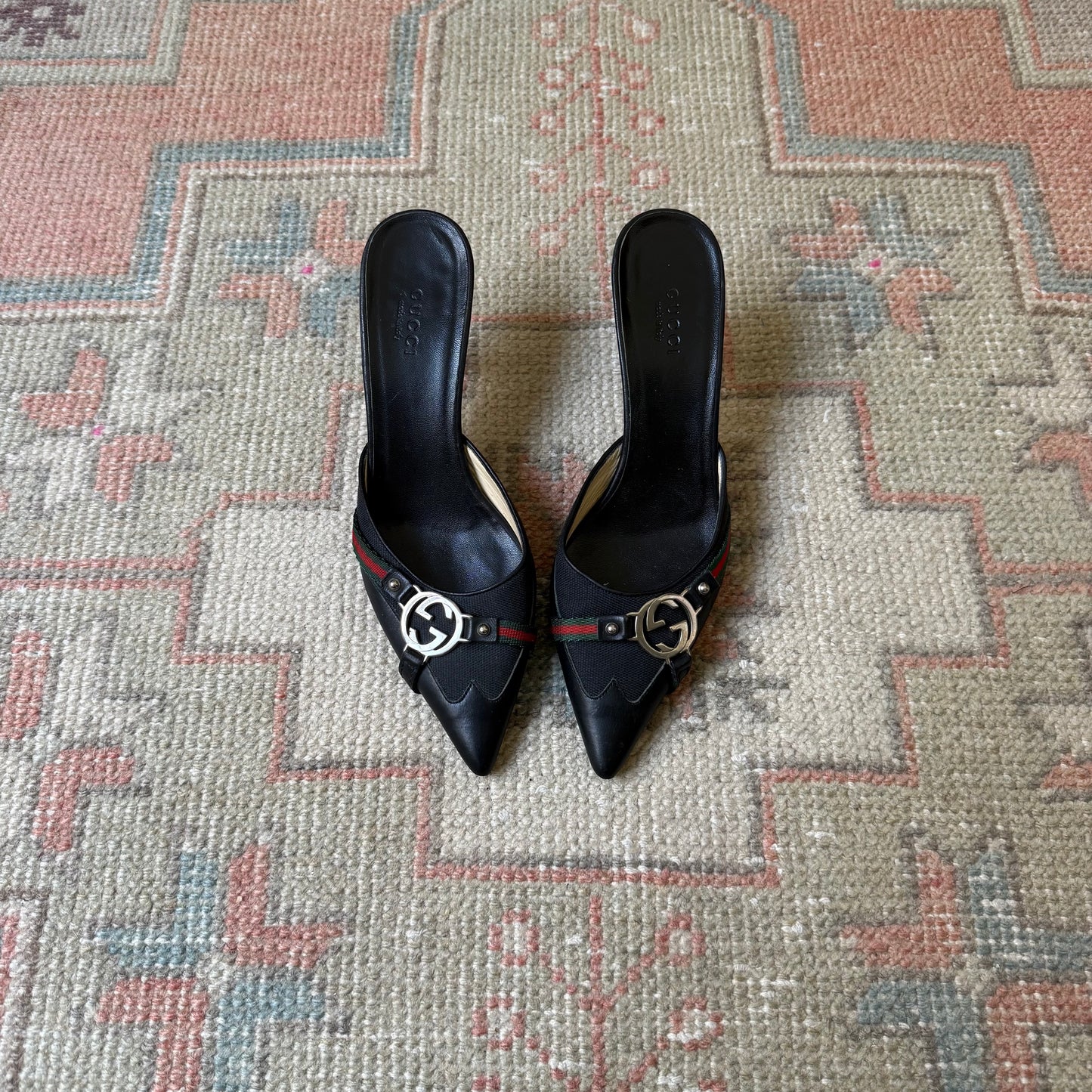 F/W2004 Tom Ford Gucci Logo Canvas Mules - US 6