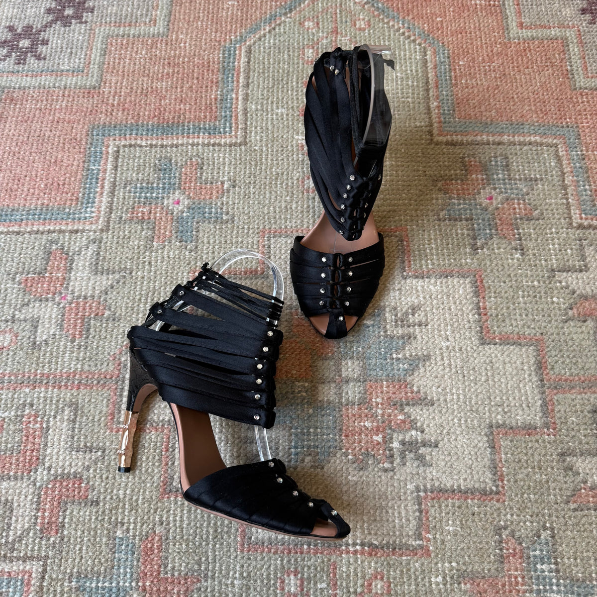 S/S2004 Tom Ford Gucci Swarovski Satin Bamboo Heels - US 7