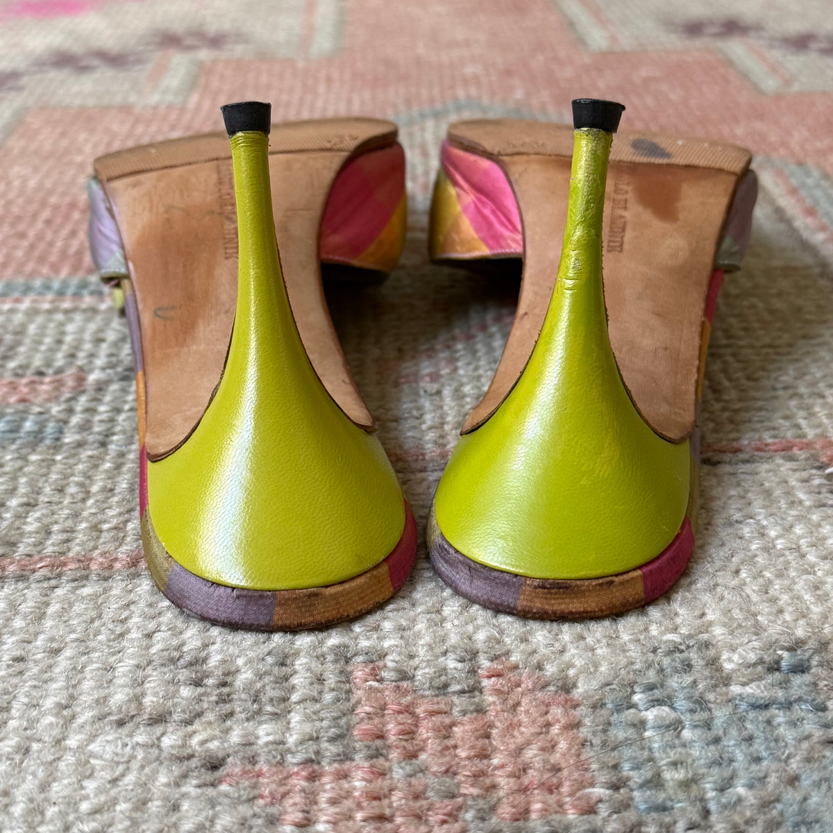 S/S2000 Manolo Blahnik Tartan Green Mules - US 9-9.5