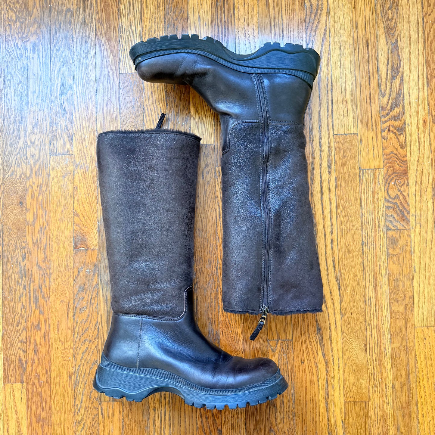 F/W2003 Prada Shearling Lug Sole Boots - US 8