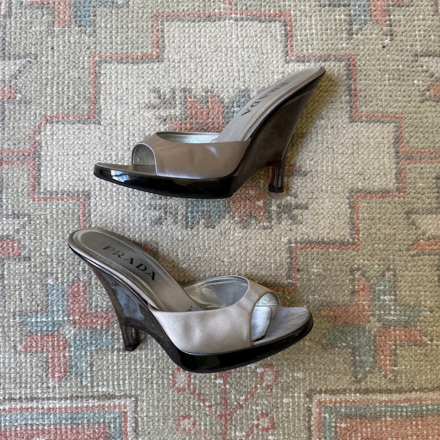 S/S1998 Prada Grey Lucite Wedges - US 7.5