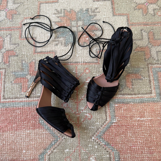 S/S2004 Tom Ford Gucci Satin Wrap Bamboo Heels - US 7.5