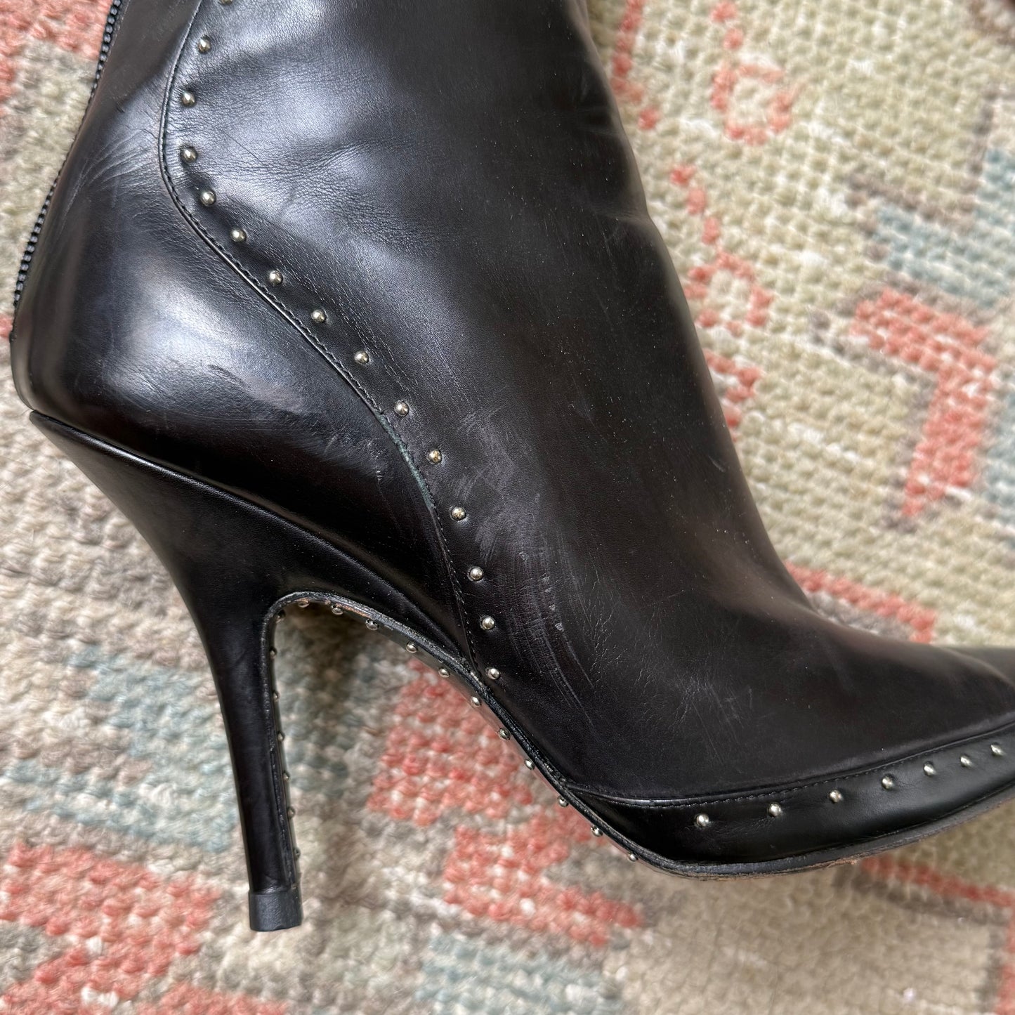 S/S2004 Galliano Dior Black Studded Boots - US 6.5