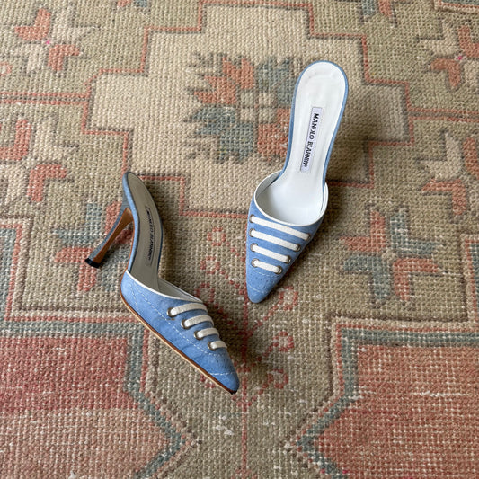 S/S2003 Manolo Blahnik Blue Suede Sneaker Mules - US 5.5-6