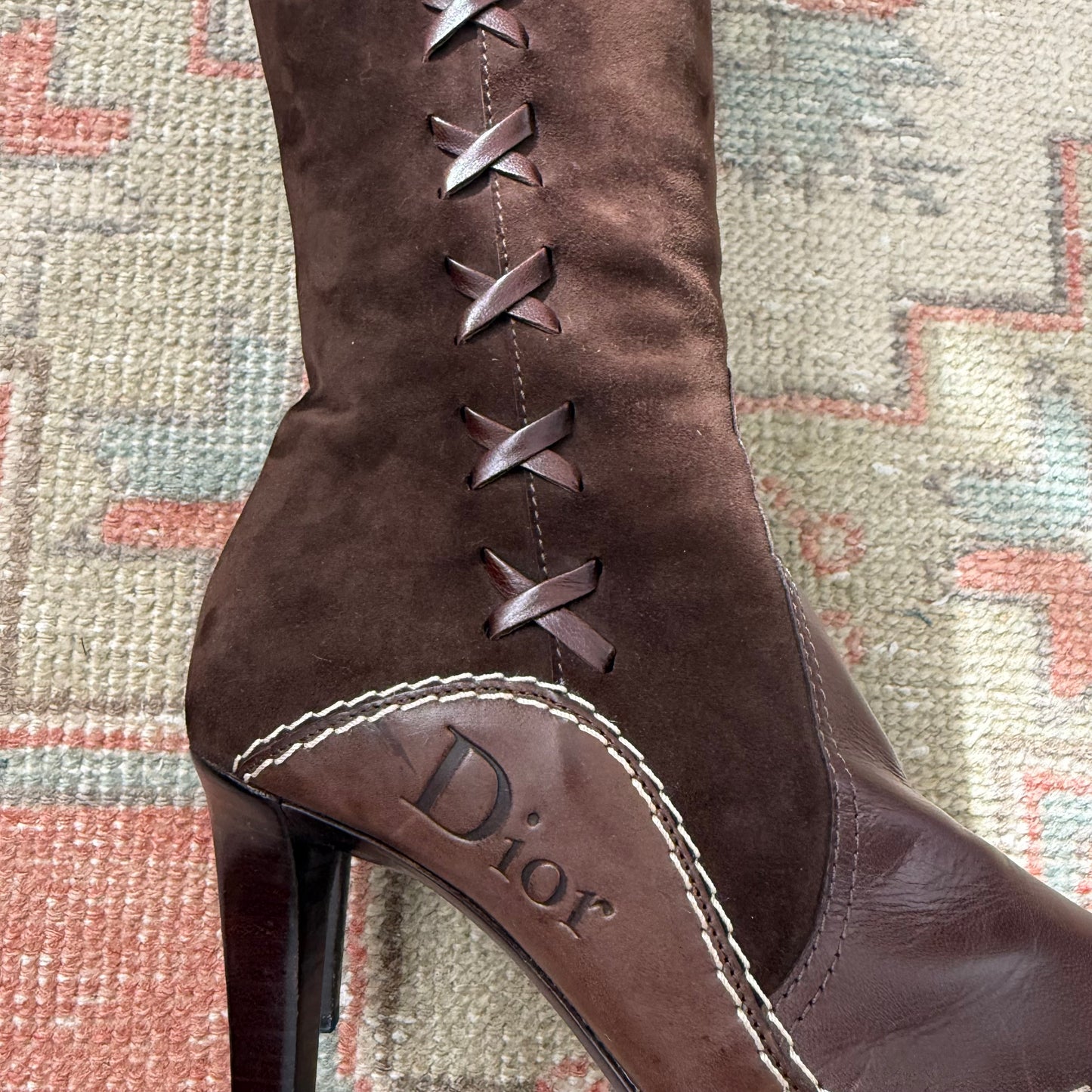 F/W2001 Galliano Dior Chocolate Suede Lace Up Western Boots - US 7