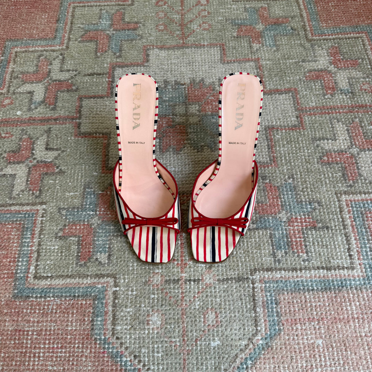 Prada Silk Striped Bow Mules - US 9.5