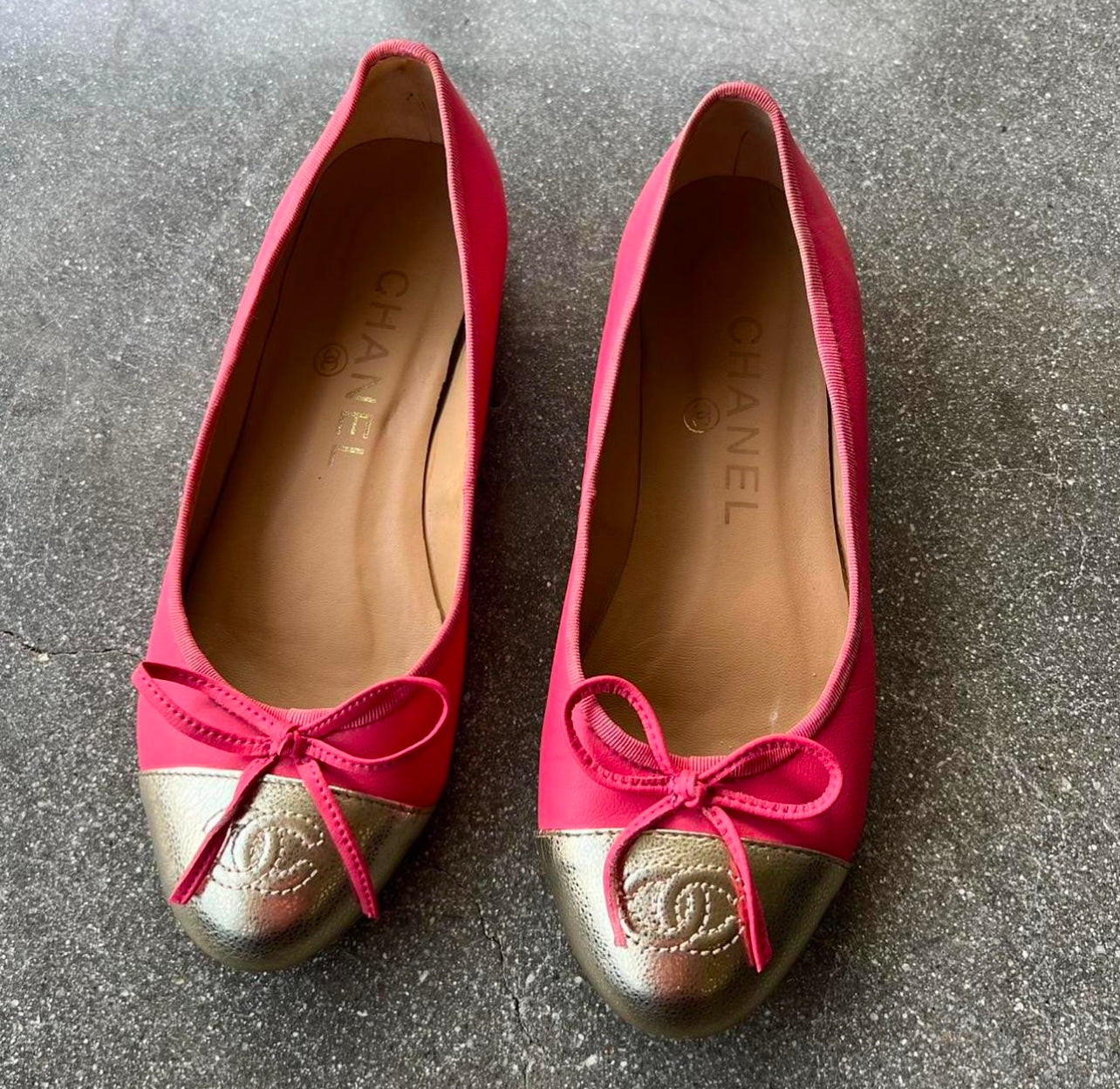 Chanel Pink and Gold Ballet Flats - US 7