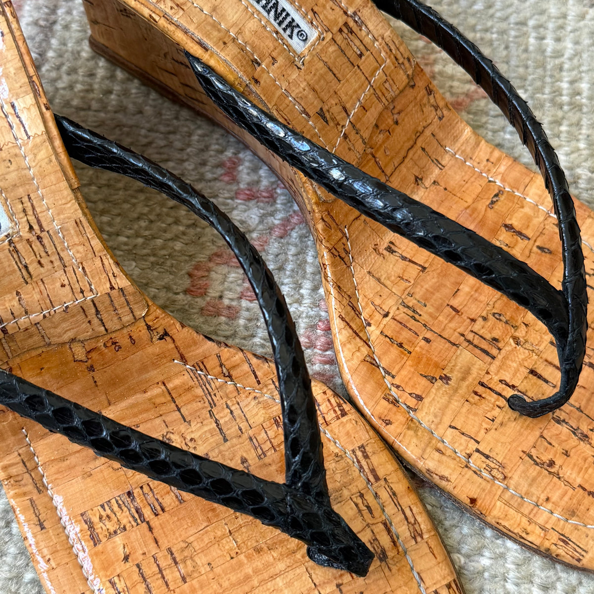 Y2K Manolo Blahnik Black Thong Wedge - US 7.5