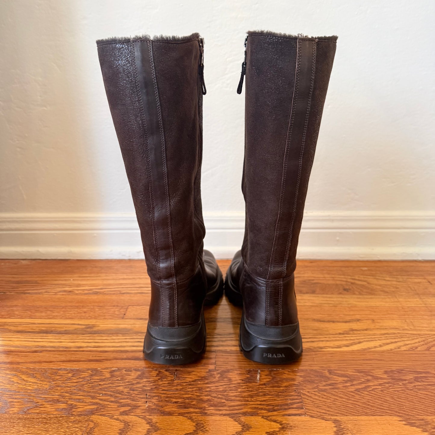 F/W2003 Prada Shearling Lug Sole Boots - US 8