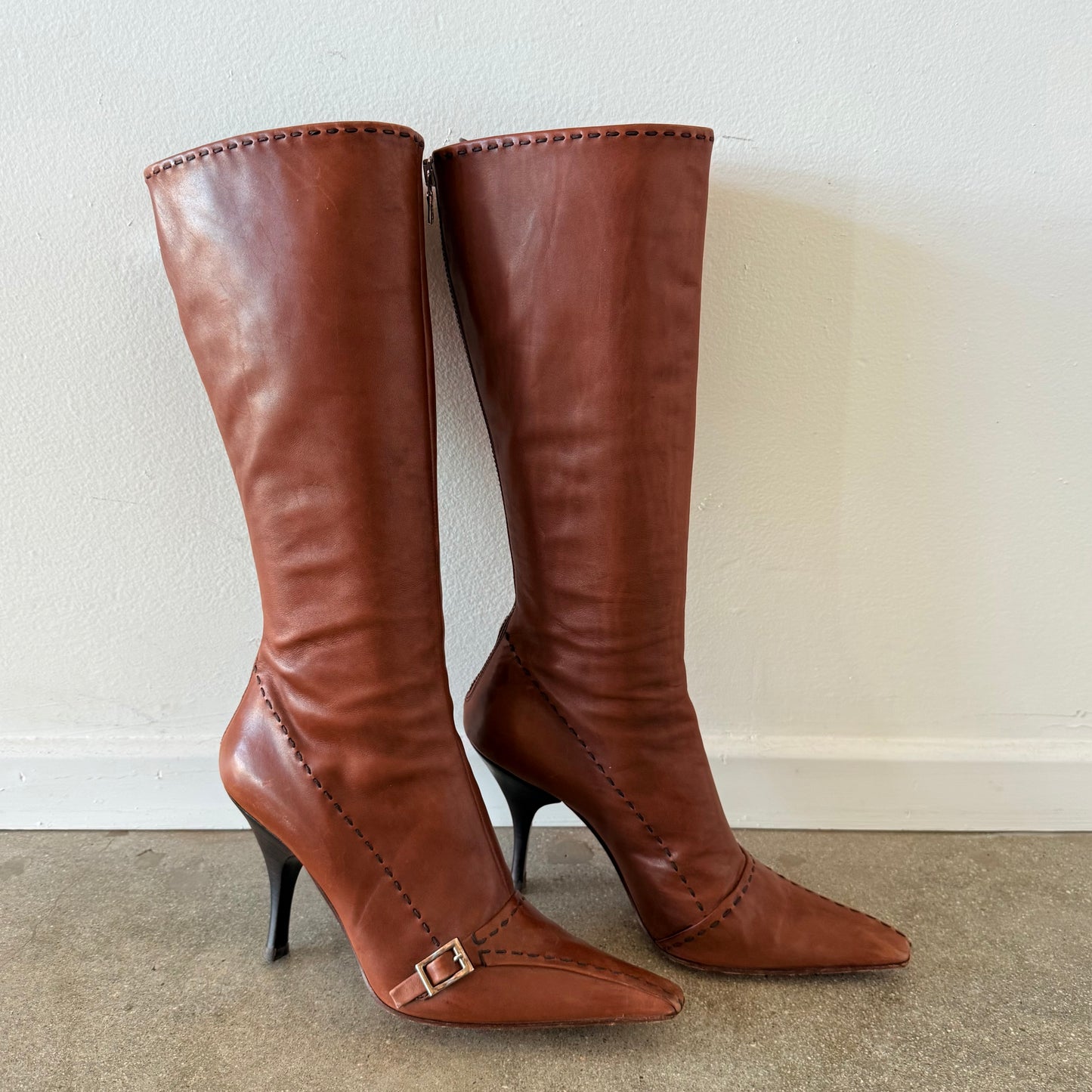 F/W2004 Prada Cognac Buckle Boots - US 6.5-7