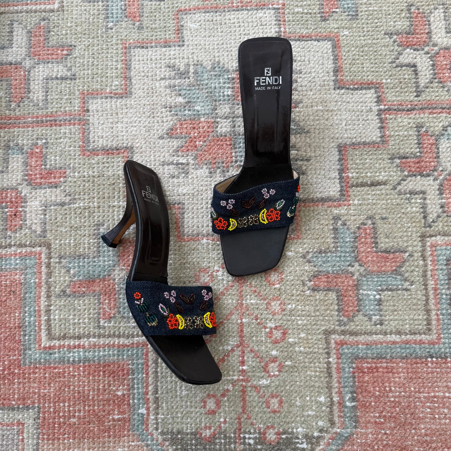 00s Fendi Denim Beaded Mules - US 8