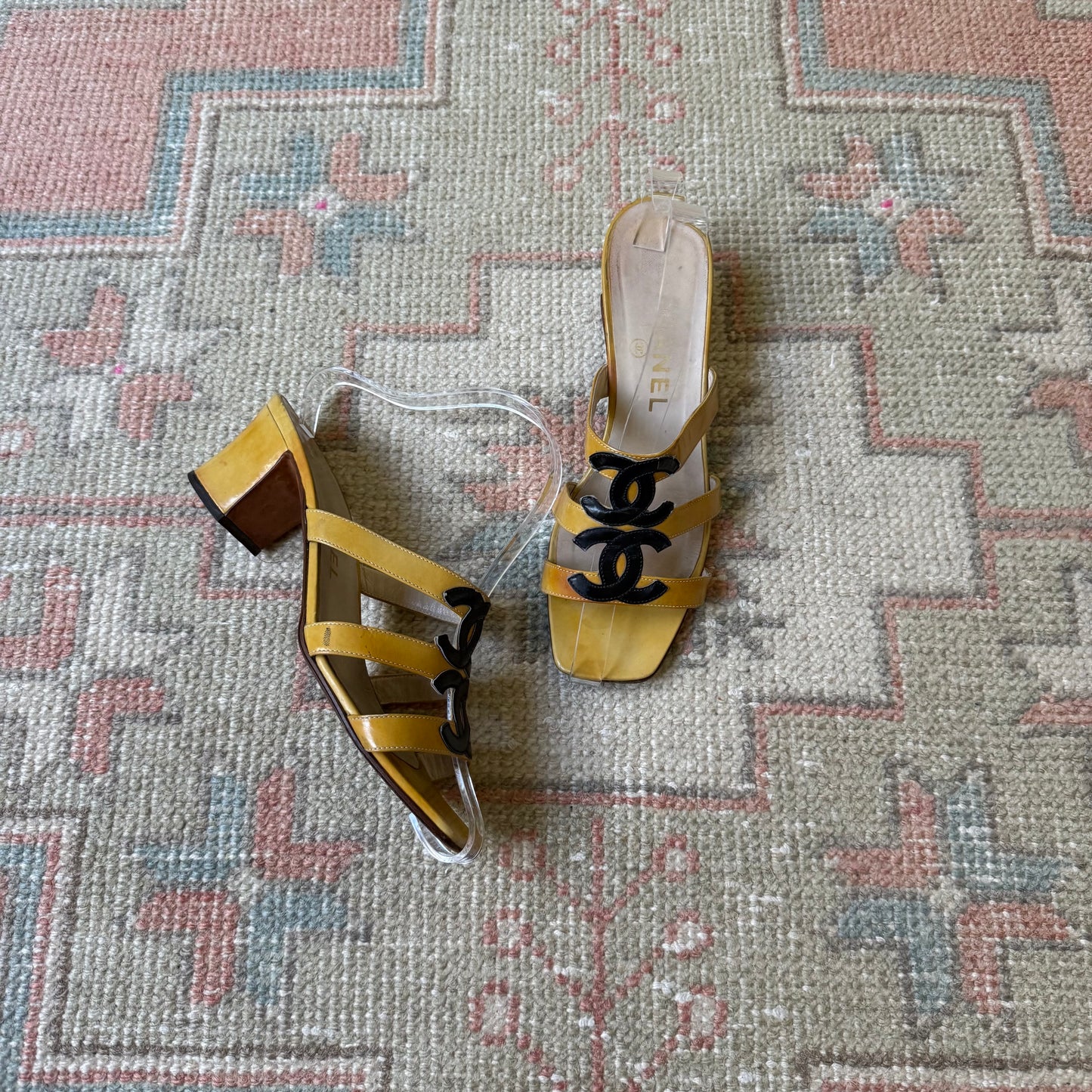 Spring 1995 Chanel Yellow Logo Sandals - US 6.5