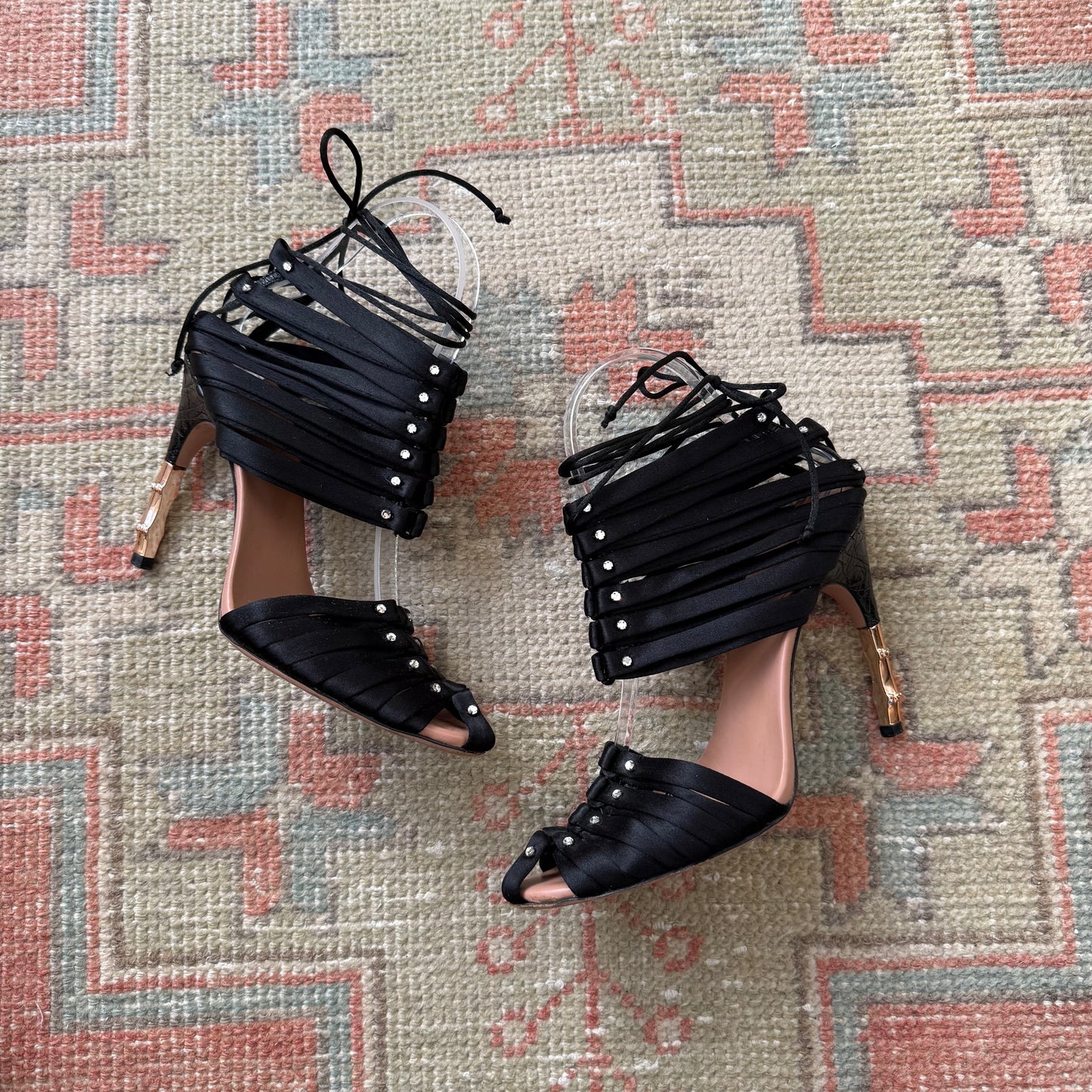 S/S2004 Tom Ford Gucci Crystal Satin Bamboo Heels - US 7