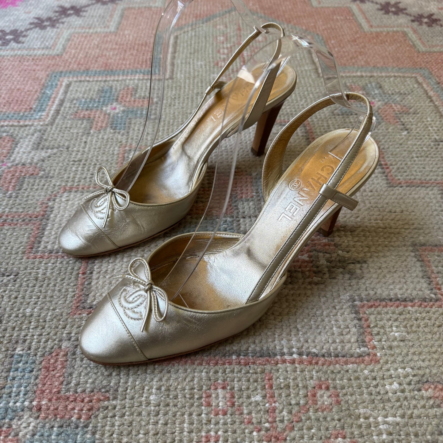 2003 Chanel Gold Ballet Slingback Pumps - US 8