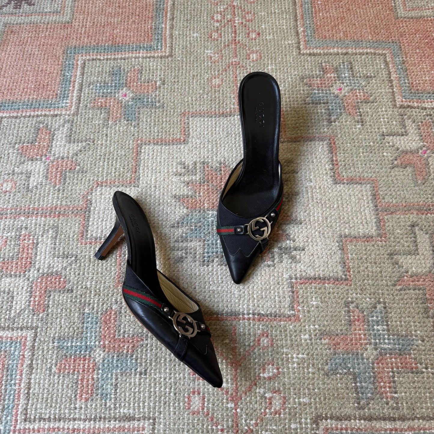 F/W2004 Tom Ford Gucci Logo Canvas Mules - US 6