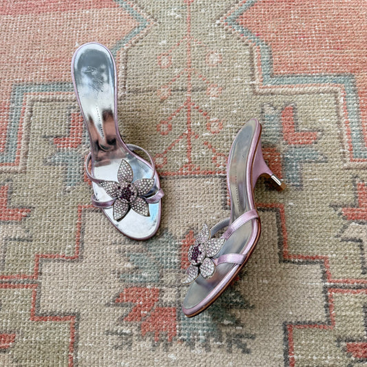 2000s Giuseppe Zanotti Purple Floral Mules - US 7