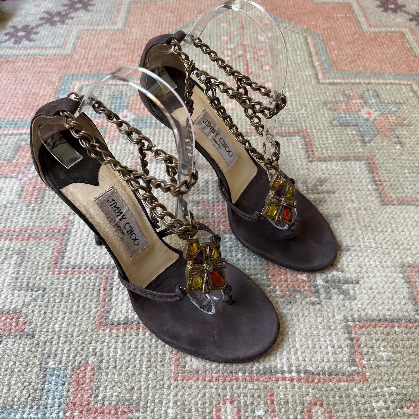 Y2K Jimmy Choo Suede Jeweled Sandals - US 8