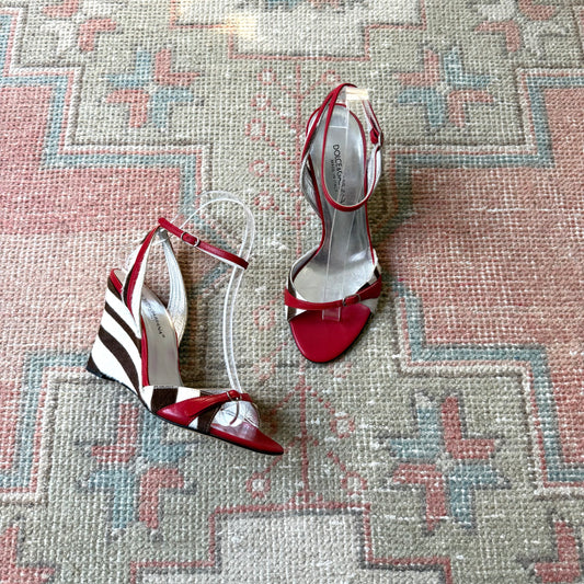 Y2K Dolce & Gabbana Pony Hair Zebra Wedges - US 6.5-7