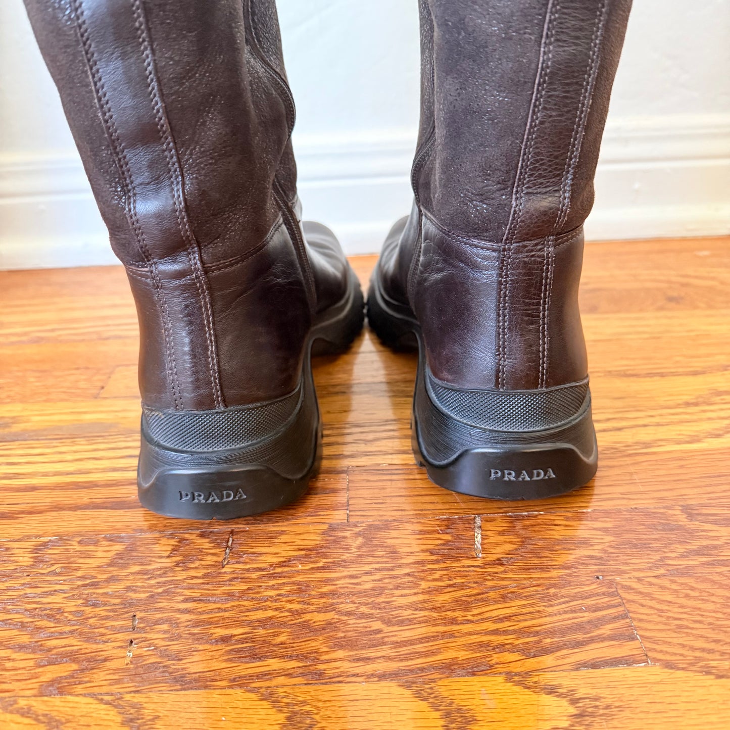 F/W2003 Prada Shearling Lug Sole Boots - US 8