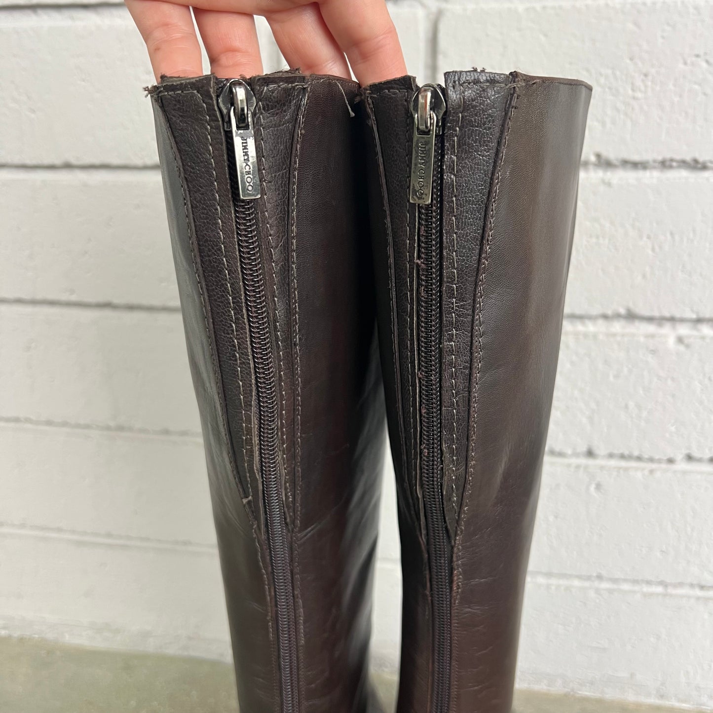 90s Espresso Brown Jimmy Choo Leather Boots - US 9.5