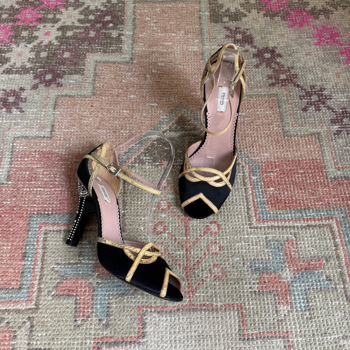 Y2K Prada Silk Satin Crystal Heels - US 7